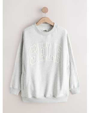 Self Boucle Longline Sweatshirt - White