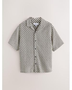 Next Relaxed Fit Stripe Crochet Revere Collar Short Sleeve Shirt - Multicolor