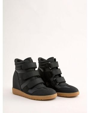 Friends Like These Faux Leather Velcro High Top Wedge Casual Trainers - Black