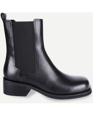 OFF THE HOOK Halo Leather Ankle Chelsea Boots With Block Heel - Black