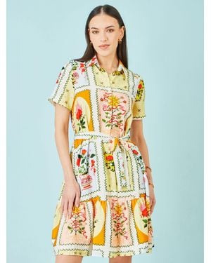 Yumi' Sun Patchwork Print Shirt Dress - Yellow
