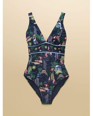 Joules Panel V-Neck Tummy Control Swimsuit - Blue