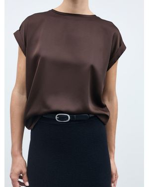 Vila Short Sleeve Satin And Jersey Top - Black