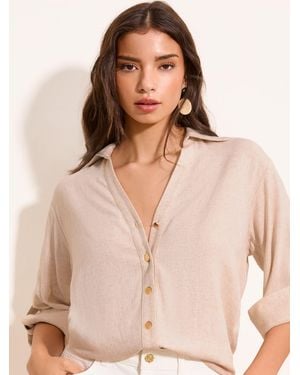 Lipsy Touch Of Linen Long Sleeve Shirt - Natural