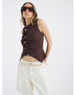 River Island Textured Button Front Top - White