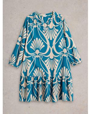 White Stuff Otto Linen Blend Dress - Blue