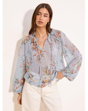 Lipsy Light Floral Tie Neck Blouse - Grey