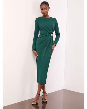 Lipsy Petite Long Sleeve Hardware Detail Bodycon Midi Dress - Green