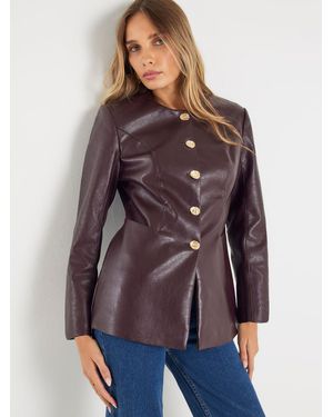 River Island Faux Leather Collarless Jacket - Purple