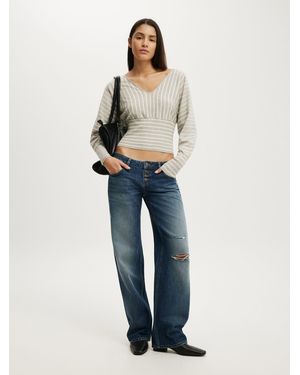 Cotton On Everfine Cinched V-Neck Knit Cardigan - Blue