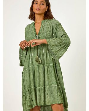 Roman Shimmer Tie Detail Smock Dress - Green