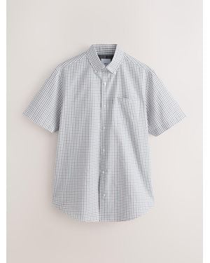 Next Regular Fit Easy Iron Button Down Short Sleeve Oxford Shirt - Gray