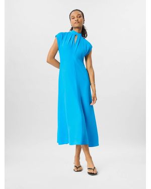 Whistles Twist Neck Crepe Midi Dress - Blue