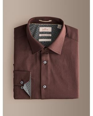 Next Slim Fit Signature Cotton Modal Blend Smart Shirt With Contrast Trim - Brown