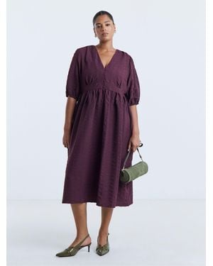 Simply Be Textured Waist Detail Midi Dress - Purple