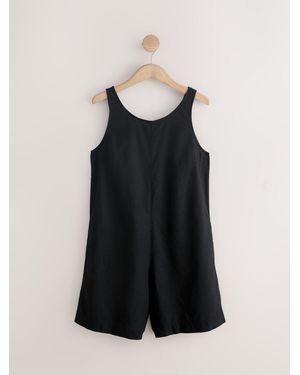 Next Stretch Linen Blend Playsuit - Black