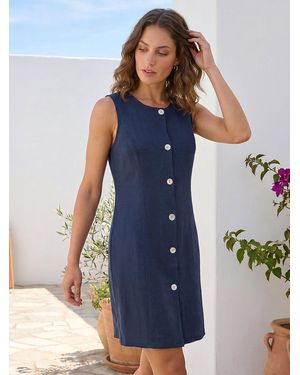 Roman Petite Linen Panel Button Dress - Blue