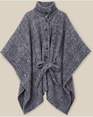 Monsoon Cara Herringbone Cape Jacket - Blue