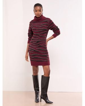 Lipsy Zebra Print Cowl Neck Eyelash Long Sleeve Mini Knitted Dress - Purple