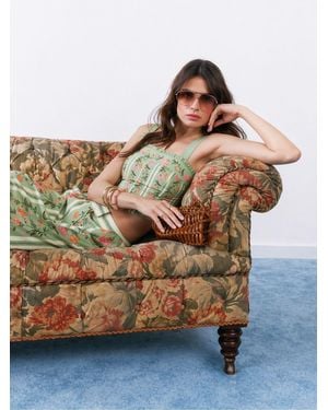 River Island Cabbages And Roses Floral Print Ruffle Corset Top - Brown