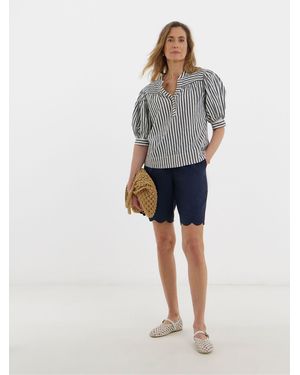 JD Williams Scallop Edge Linen Mix Shorts - Blue