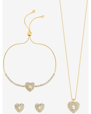 Jon Richard Tone Crystal Heart Trio Necklace Set - White