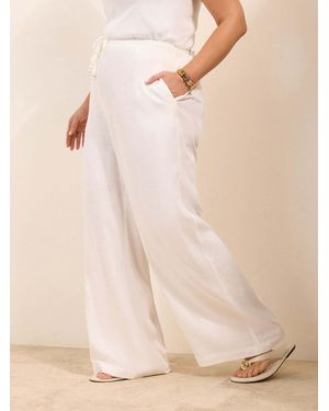 Friends Like These Curve Wide Leg Tie Waist Linen Pants - Natural