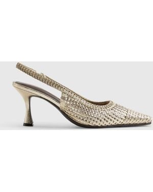 River Island Wide Fit Weave Slingback Heeled Court Shoes - White
