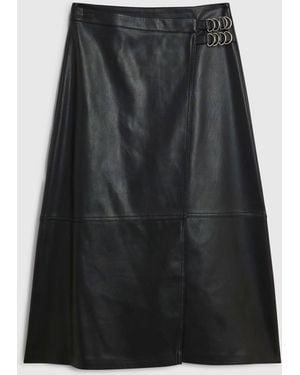 River Island Petite Faux Leather Buckle Wrap Skirt - Black