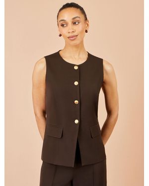 Yumi' Long Line Button Wasitcoat Top - Black