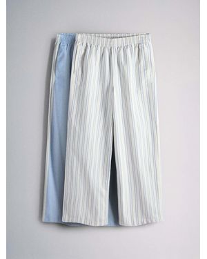 The Set 2 Pack Pull On Wide Leg Stripe Pants Pale/Cream Stripe - Blue