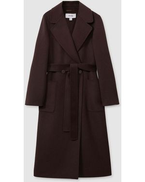 Reiss Lucia Zweireihiger Mantel Mit Blindnaht Aus Wollmischung - Braun