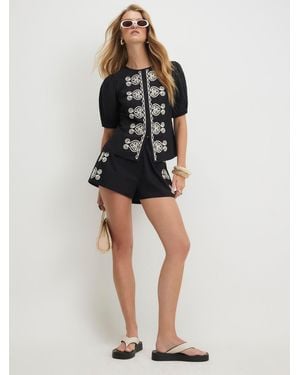 River Island Poplin Embroidered Shorts - Black