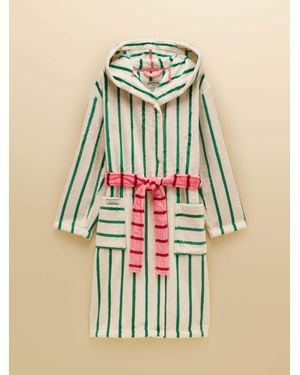 Joules Luna/ Stripe Hooded Fleece Dressing Gown - Blue