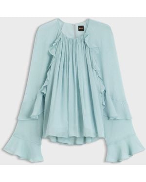 BOSS Frill Detail Dress - Blue