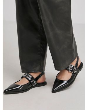 Simply Be Extra Wide Fit Pointy Toe Hardwear Mary Jane Flat Slingback Shoes - Black