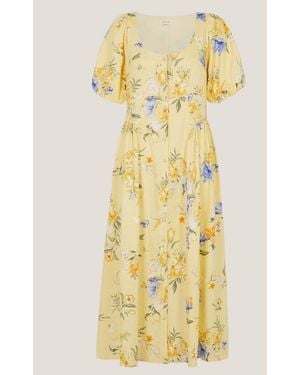 Monsoon Etta Floral Linen Blend Midi Dress - Yellow