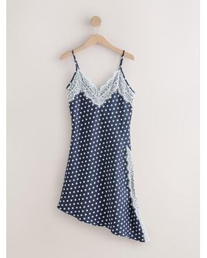 Next Lace Trim Strappy Asymmetrical Cami Mini Dress - Blue