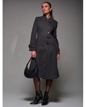 Jolie Moi Asymmetric Button Detail Fit & Flare Coat - Gray