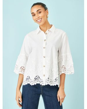 Yumi' Cotton Lace Border Shirt - White