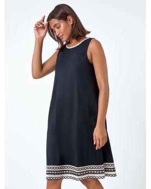 Roman Embroidered Trim Stretch Jersey Shift Dress - Blue
