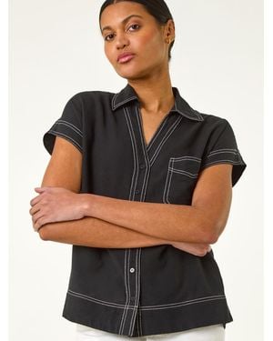 Roman Constrast Stitch Shirt - Black
