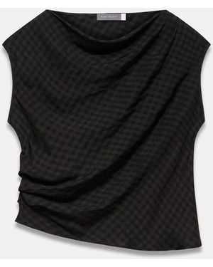 Mint Velvet Checked Satin Drape Detail Top - Black