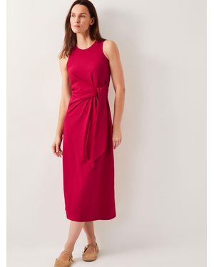 Monsoon Sleeveless Tie-Side Column 100% Cotton Midi Dress - Red