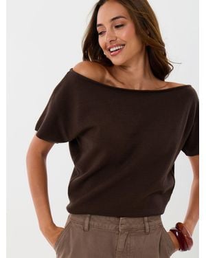 Threadbare Short Sleeve Slash Neck Sweater - Black