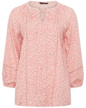 Evans Long Sleeve Pintuck Lace Top - Pink