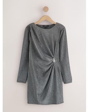 Next Long Sleeve Side Ruched Hardware Mini Dress - Gray