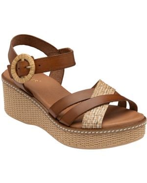 Lotus Leather Wedge Sandals - Brown