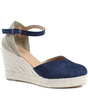 Jones Bootmaker Arabella2 Leather Wedge Espadrilles Shoes - Blue