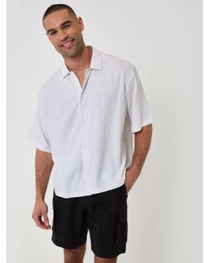 Threadbare Boxy Fit Linen Blend Short Sleeve Shirt - White